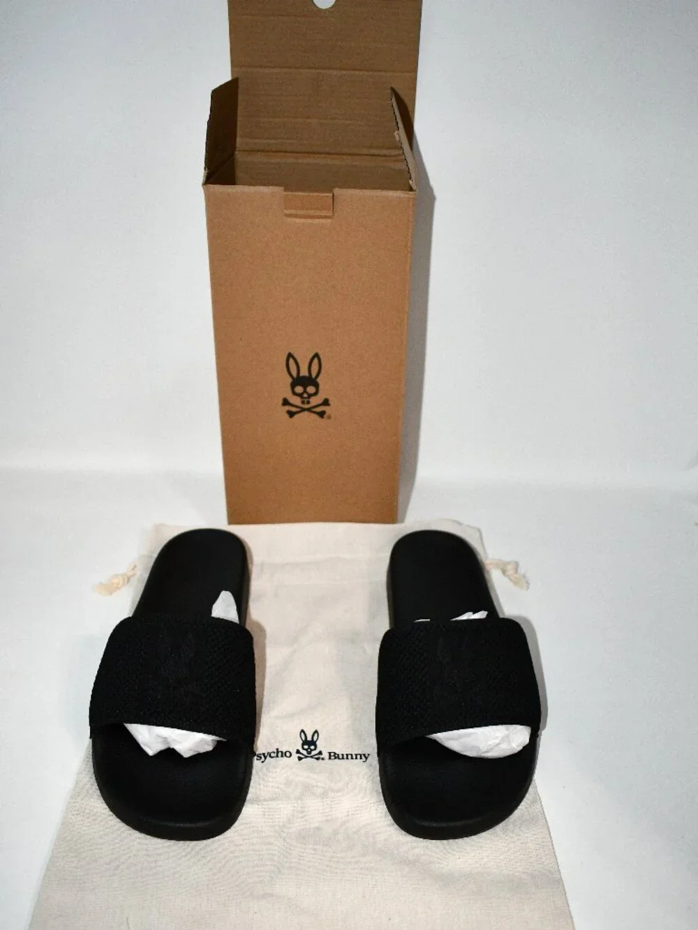 Psycho Bunny Men's Logo Knit Slides in Black Size: 10 #B6A474F200 NWT
